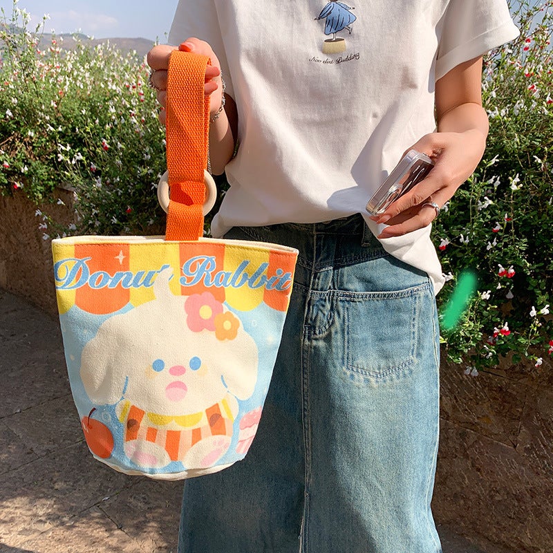Canvas Bag Small Hand Bag Large Capacity Bucket Bag New 2025 Office Worker Lunch Box Lunch Box A Generation Of Hair - Image 5