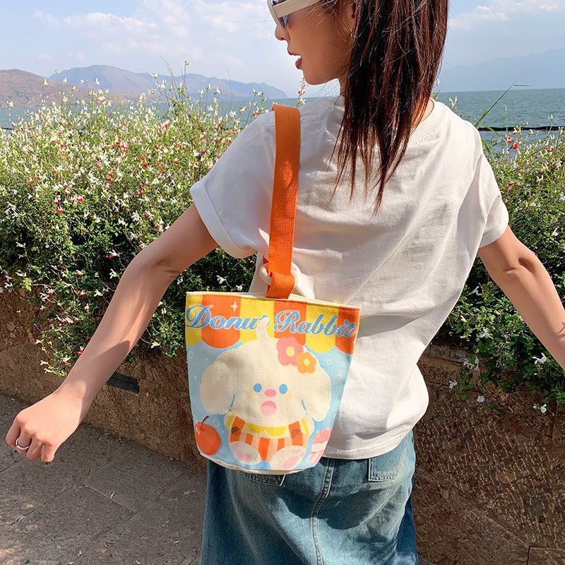 Canvas Bag Small Hand Bag Large Capacity Bucket Bag New 2025 Office Worker Lunch Box Lunch Box A Generation Of Hair - Image 3