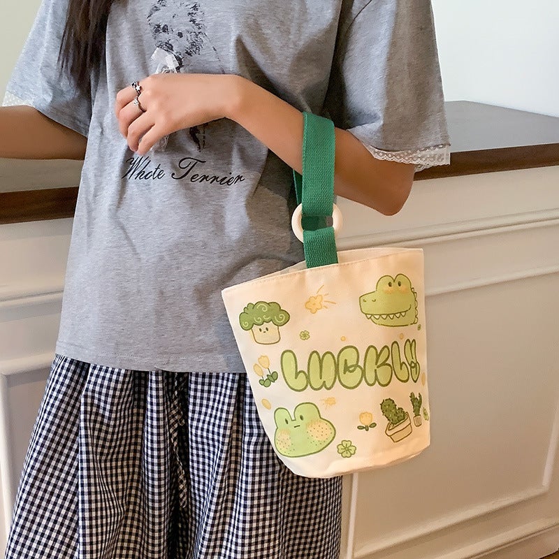 Canvas Bag Small Hand Bag Large Capacity Bucket Bag New 2025 Office Worker Lunch Box Lunch Box A Generation Of Hair - Image 1