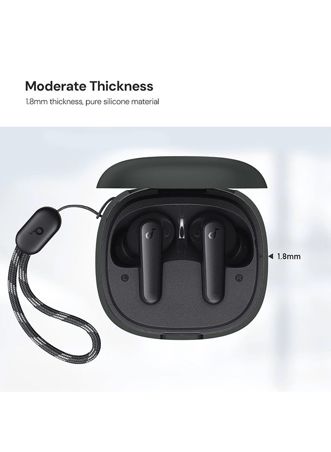 O Ozone Silicone Case For Anker Soundcore P20i Case with Keychain, Soft Silicone Full-Body Shockproof Protective Skin Headphone Cover for Men Women- Black - Image 4