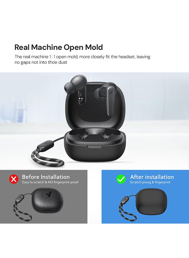 O Ozone Silicone Case For Anker Soundcore P20i Case with Keychain, Soft Silicone Full-Body Shockproof Protective Skin Headphone Cover for Men Women- Black - Image 5