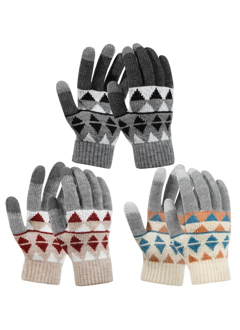 CMGTYYD 3 PCS Women Winter Gloves, Warm Touch Screen Gloves, Soft Knitted Fleece Mittens, Windproof Texting Elastic Cuff Gloves for Outdoor Driving Cycling  - Image 1