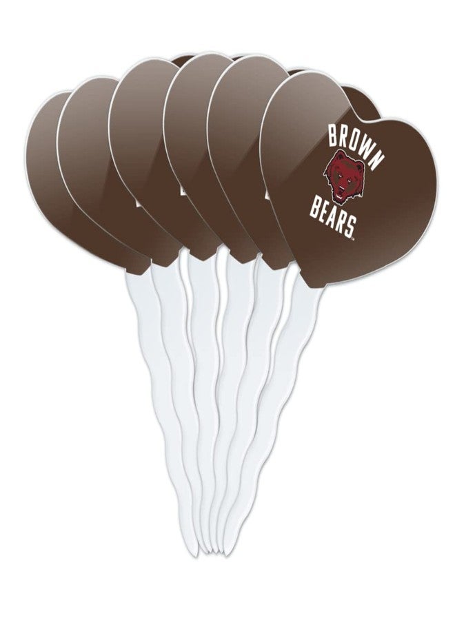 GRAPHICS & MORE Brown University Bears Logo Heart Love Cupcake Picks Toppers Decoration Set of 6 - Image 1