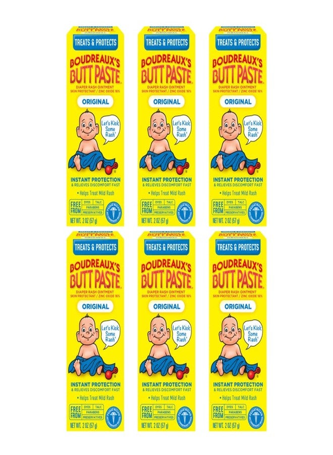 Boudreaux's Butt Paste Boudreaux’s Butt Paste Diaper Rash Ointment, Baby Rash Cream Skin Protectant, Fast Relief for Diaper Rash, Soothing Barrier Cream, Original, 2 Ounce Tube (Pack of 6)
