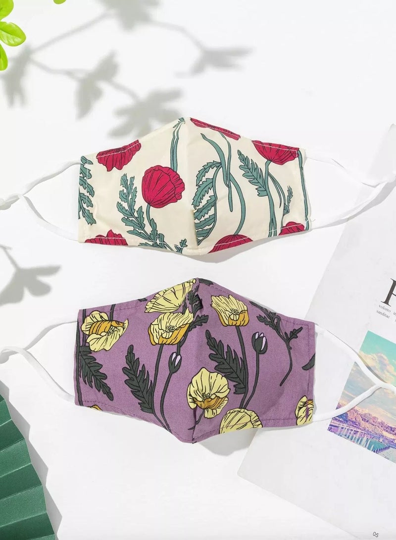 2pcs Floral Print Face Covering  - Image 1