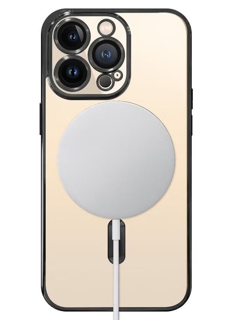 CATANES iPhone 13 Pro Clear Case with MagSafe Wireless Charging Compatible Back Cover with Electroplating Shockproof Frame Black - Image 4