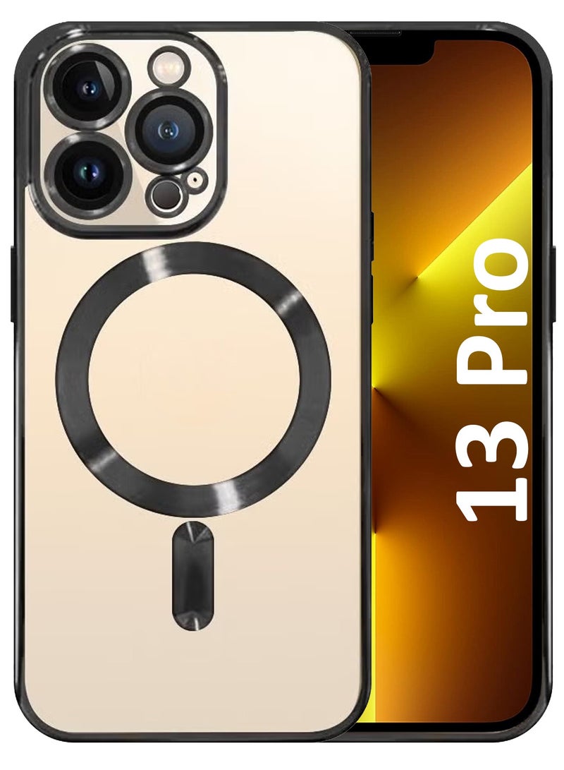 CATANES iPhone 13 Pro Clear Case with MagSafe Wireless Charging Compatible Back Cover with Electroplating Shockproof Frame Black - Image 1
