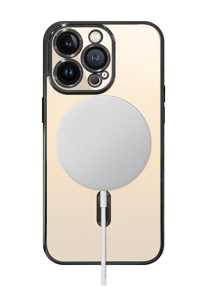 CATANES - iPhone 13 Pro Clear Case with MagSafe Wireless Charging Compatible Back Cover with Electroplating Shockproof Frame Black - Image 1