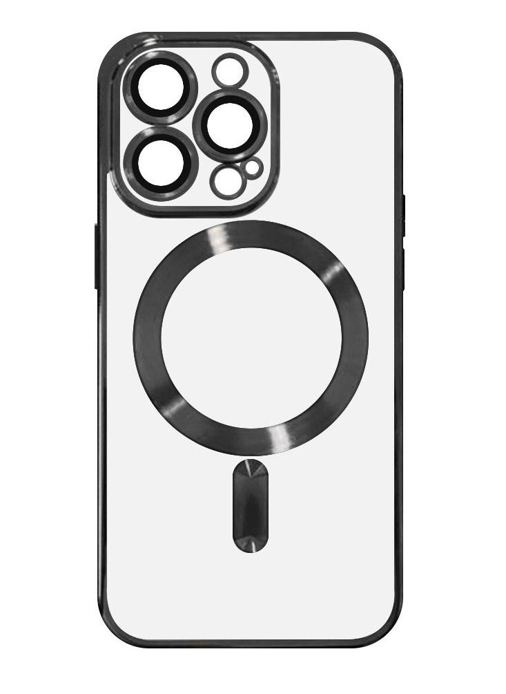 CATANES - iPhone 13 Pro Clear Case with MagSafe Wireless Charging Compatible Back Cover with Electroplating Shockproof Frame Black - Image 1