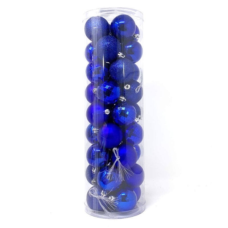 allgala Allgala Christmas Balls 36 PK 2 Inch (5CM) Pre-Strung Shatter Proof Christmas Ornament Balls for Xmas Tree-4 Style-Blue  - Image 1