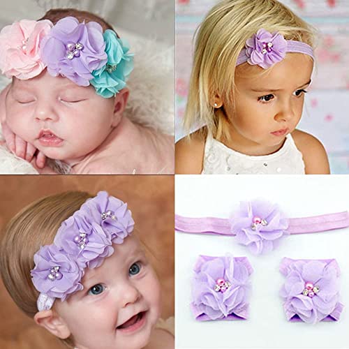 DonLeeving 30 PCS Rhinestone Pearl Purple Chiffon Flower Sewing Fabric Appliques for Clothing, Headbands Flower, Crafts, Party Decoration, Sewing Applique - Image 3