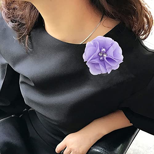 DonLeeving 30 PCS Rhinestone Pearl Purple Chiffon Flower Sewing Fabric Appliques for Clothing, Headbands Flower, Crafts, Party Decoration, Sewing Applique - Image 5