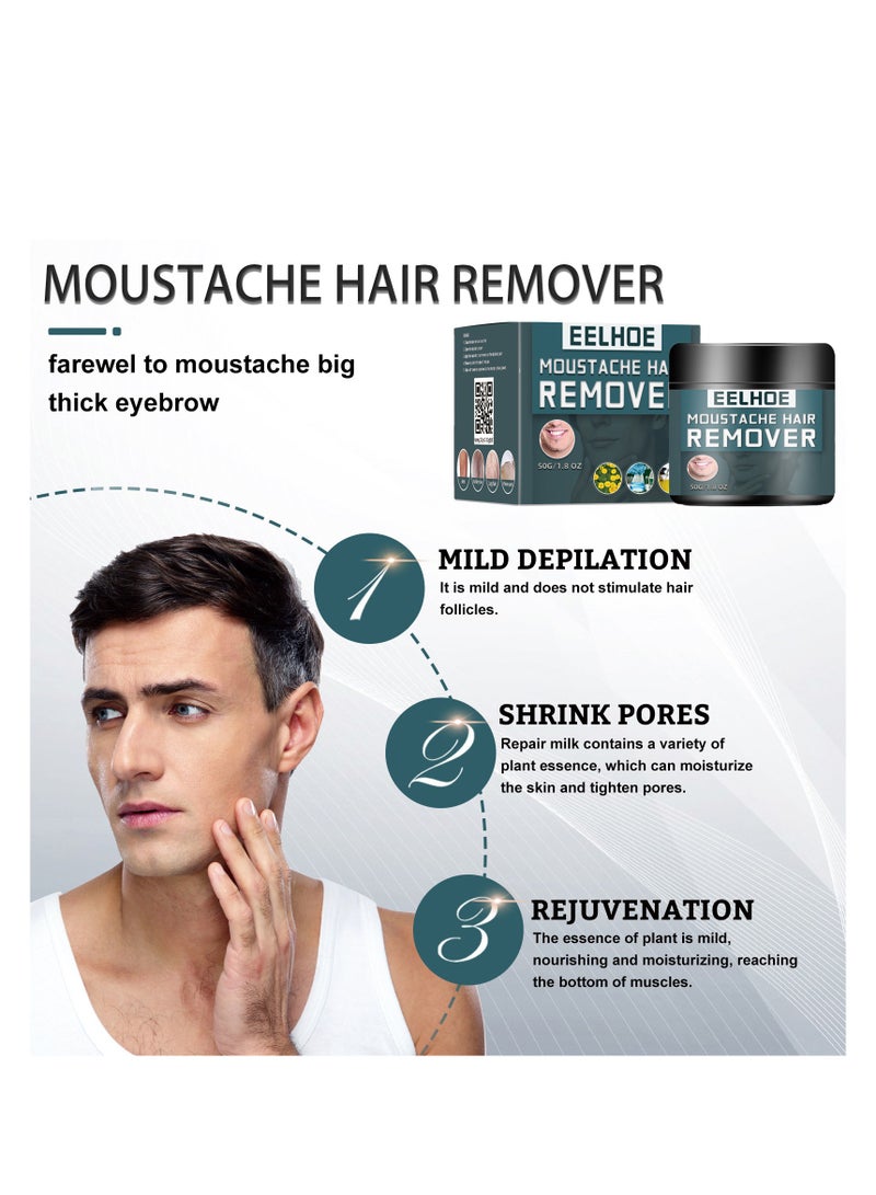 إيلهو كريم إزالة الشعر للرجال ، قناع إزالة شعر الجسم العضوي ، كريم إزالة شعر اللحية للوجه للرجال ، مزيل الشعر المهدئ غير المؤلم ، كريم مزيل الشعر السريع والفعال في المنطقة الحميمة والخاصة 50 جرام - Image 4