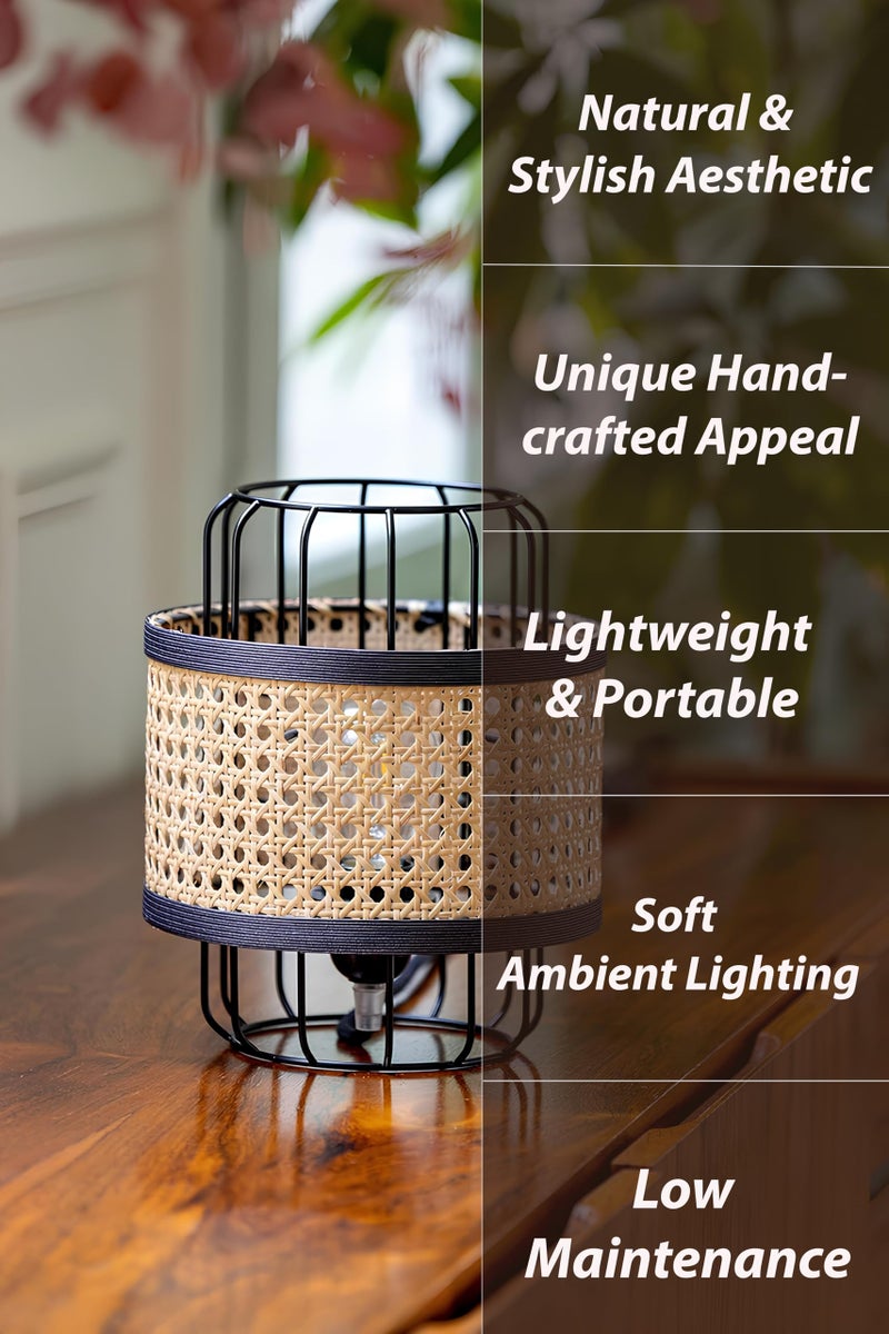 Akway Rattan Cane Webbing Table Lamps for Home Decoration Table Lamps for Living Room, Bamboo Bedside Table lamp, Cane Study Table , Wicker Table lamp for Living Room | bediside (8" x 10") - Image 5