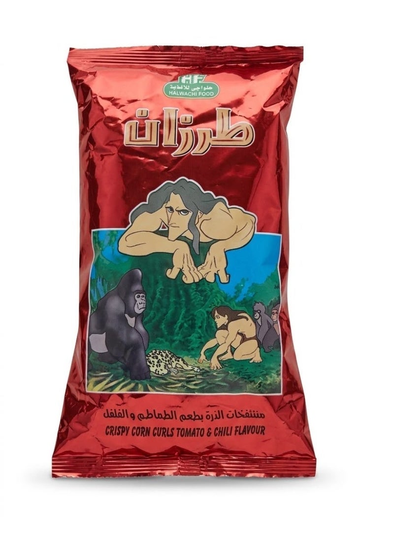 HF Tarzan Crispy Corn Curls Tomato & Chilli Flavour Snack Multipack, 10 Bags x 18g, Crunchy Corn Snacks, Spicy Tomato Flavored Corn Curls, Family Value Pack, Ready-to-Eat Crispy Snack for Kids and Adults - Image 2