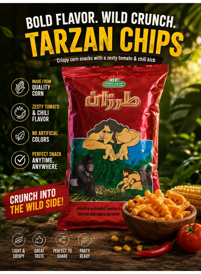 HF Tarzan Crispy Corn Curls Tomato & Chilli Flavour Snack Multipack, 10 Bags x 18g, Crunchy Corn Snacks, Spicy Tomato Flavored Corn Curls, Family Value Pack, Ready-to-Eat Crispy Snack for Kids and Adults - Image 3