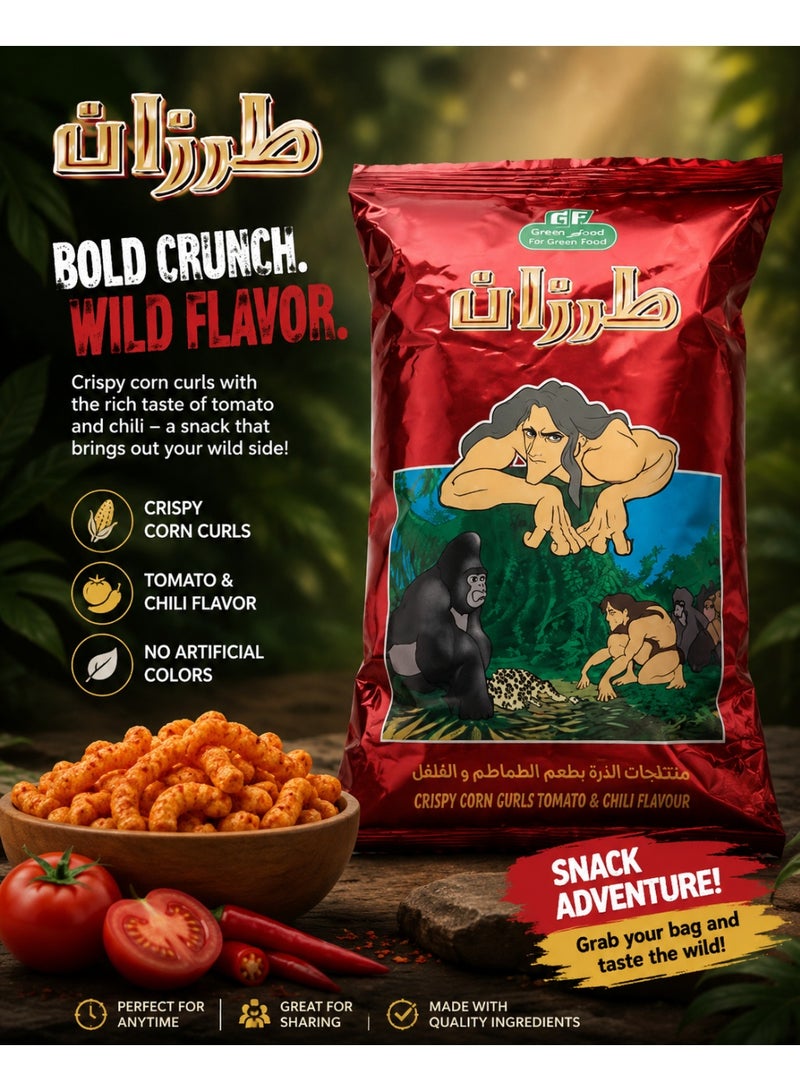 HF Tarzan Crispy Corn Curls Tomato & Chilli Flavour Snack Multipack, 10 Bags x 18g, Crunchy Corn Snacks, Spicy Tomato Flavored Corn Curls, Family Value Pack, Ready-to-Eat Crispy Snack for Kids and Adults - Image 5