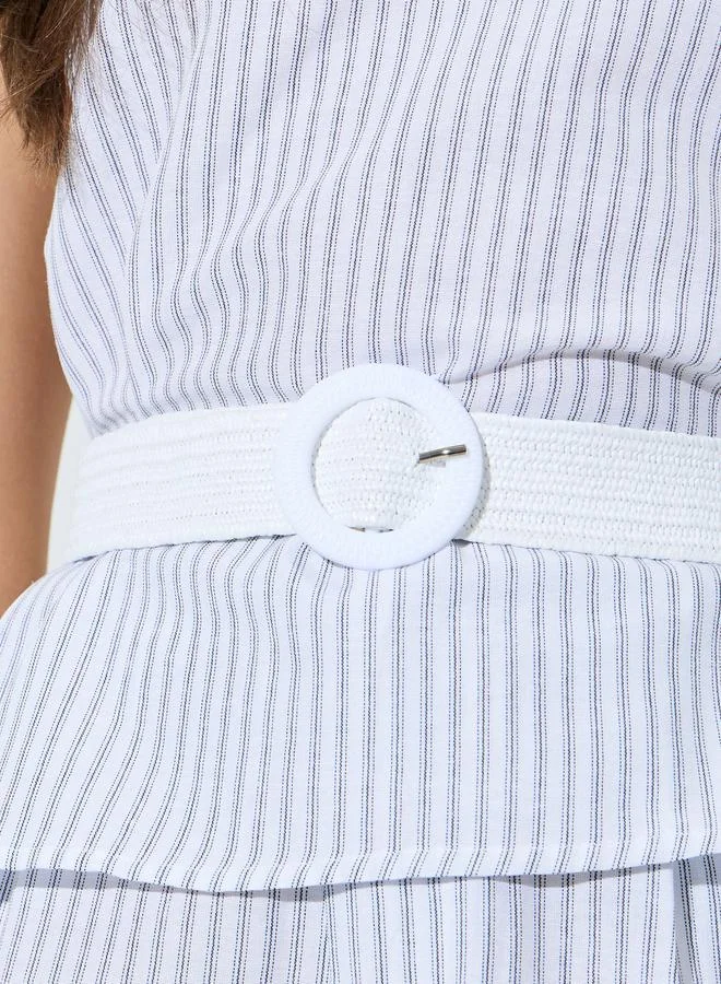 Styli Off White Off White Striped Belted Top and Pants Co-Ord Set for Women | Best Price UAE