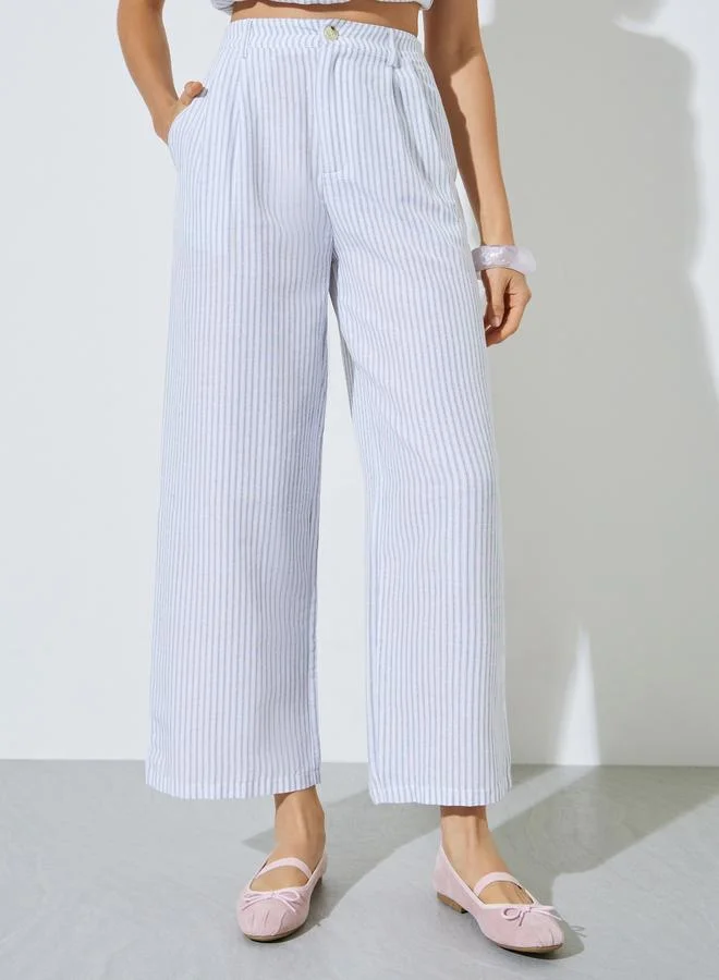 Styli Off White Off White Striped Belted Top and Pants Co-Ord Set for Women | Best Price UAE