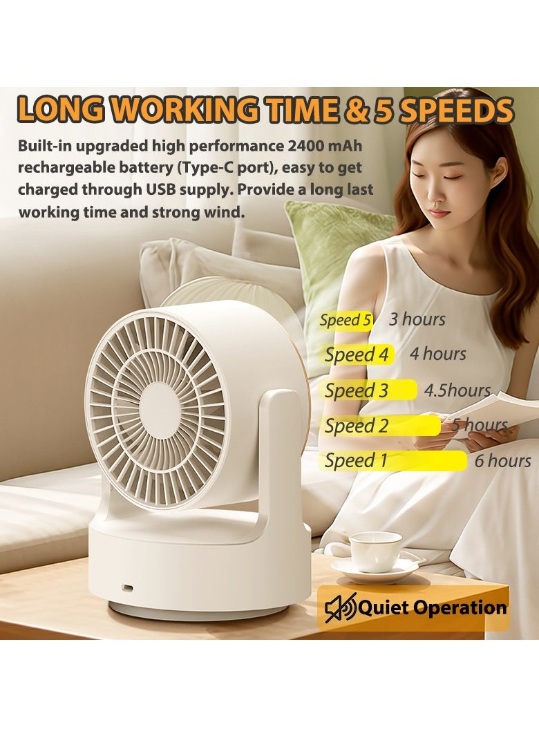 SänHahn Desk Air Circulator Fan Bladeless with LED Light Makeup Mirror for Women Girls, Desk Fan Small Quiet, Rechargeable USB Table Fan, Adjustable Head, Strong Wind, 5 Speed Adjustment, Touch Control, Easy to Clean, Ideal for Office, Home, Living Room, Bedroom - White  - Image 5