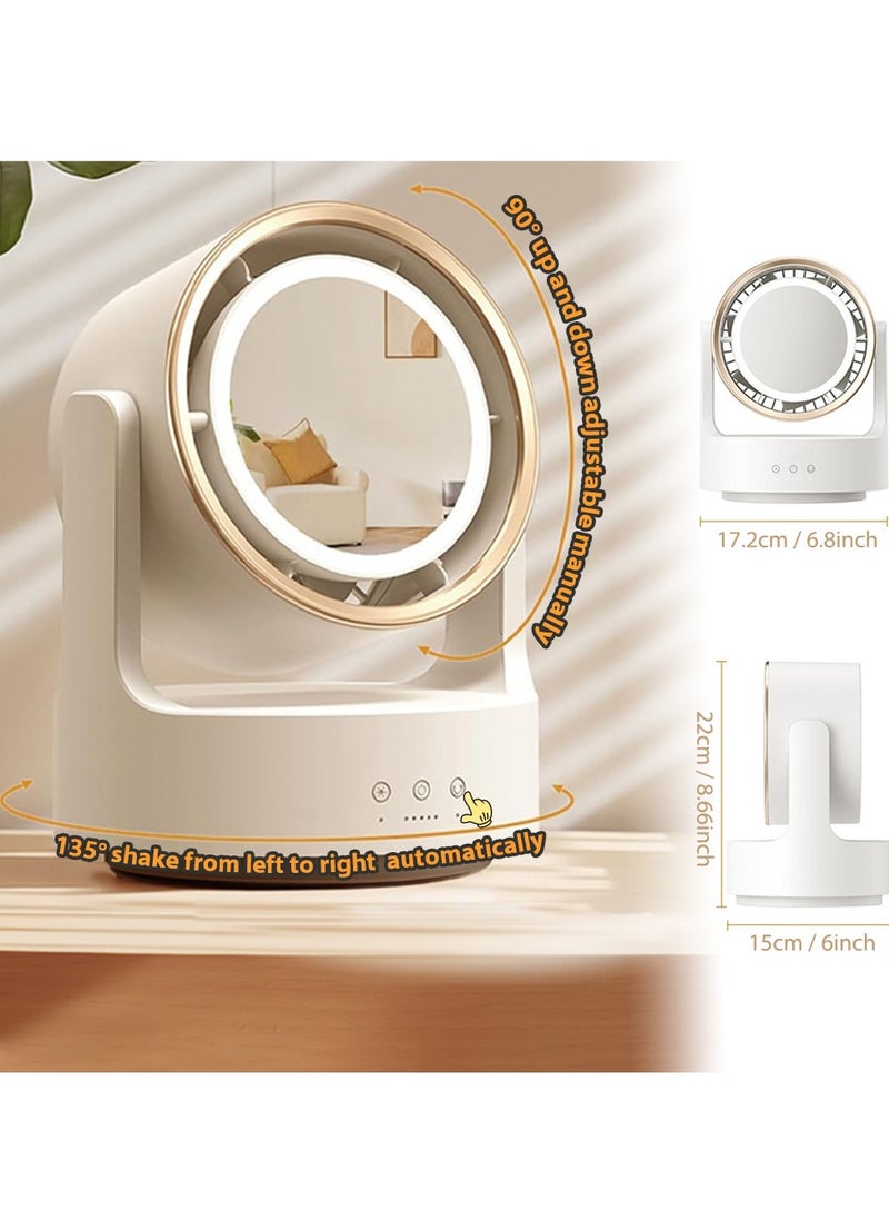 SänHahn Desk Air Circulator Fan Bladeless with LED Light Makeup Mirror for Women Girls, Desk Fan Small Quiet, Rechargeable USB Table Fan, Adjustable Head, Strong Wind, 5 Speed Adjustment, Touch Control, Easy to Clean, Ideal for Office, Home, Living Room, Bedroom - White  - Image 3