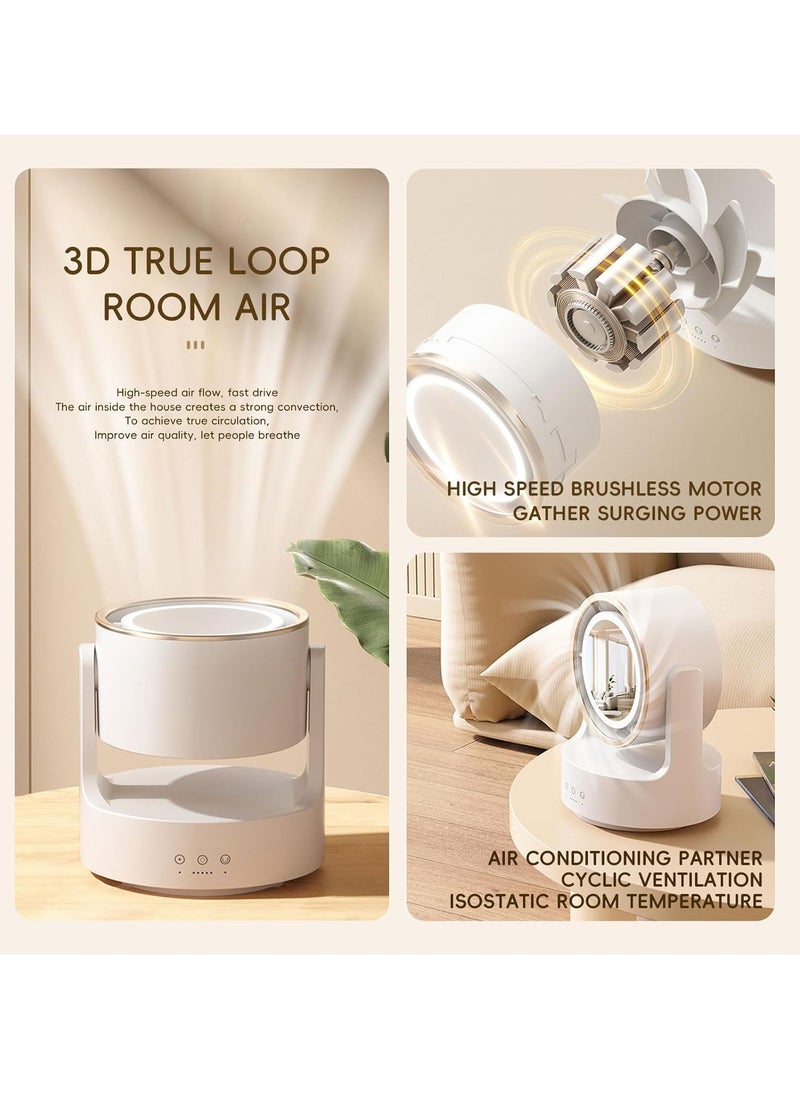 SänHahn Desk Air Circulator Fan Bladeless with LED Light Makeup Mirror for Women Girls, Desk Fan Small Quiet, Rechargeable USB Table Fan, Adjustable Head, Strong Wind, 5 Speed Adjustment, Touch Control, Easy to Clean, Ideal for Office, Home, Living Room, Bedroom - White  - Image 4