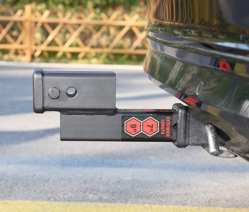 TOPTOW Trailer Receiver Hitch Extender Adapter 2" Drop/Riser, 7" and 9" Extension Length, 2" Shank, 7500lbs Towing Capacity, Matte Black - Image 3