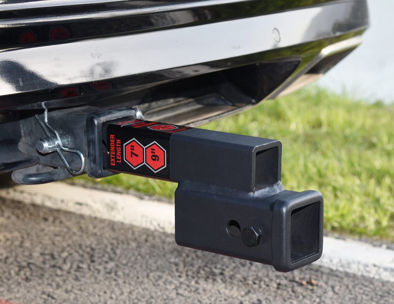 TOPTOW Trailer Receiver Hitch Extender Adapter 2" Drop/Riser, 7" and 9" Extension Length, 2" Shank, 7500lbs Towing Capacity, Matte Black - Image 4