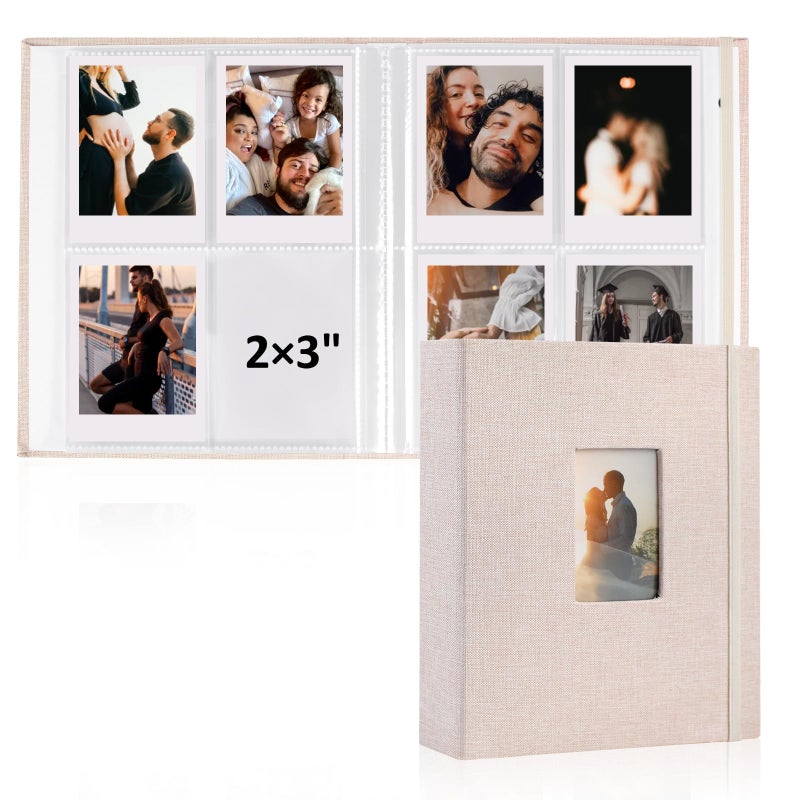 vivinin 2PCS Polaroid Photo Album, 2x3 Inch Pockets Mini Photo Album for 104 Pockets Hold 208 Pictures, Linen Hardcover Polaroid Album Book for Photos Family Anniversaries Baby Vacations (Off-white) - Image 1