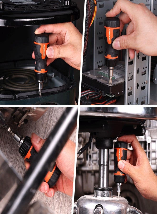 ValueMax 8-in-1 Stubby Ratcheting Screwdriver, Multi-bit Screwdriver, Quick-load Mechanism, Adjustable Magnetic Tool with Phillips, Slotted, Torx Screw Driver Bits and 1/4" Nut Driver - Image 2