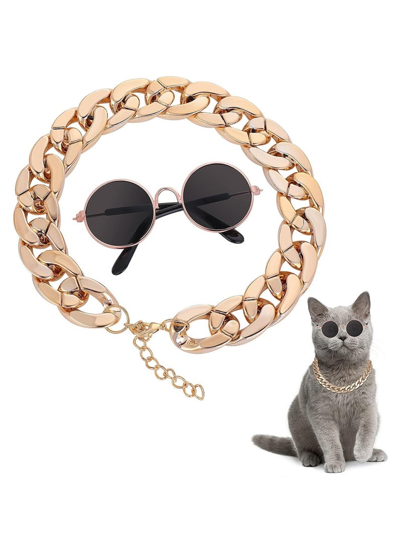 CMGTYYD. نظارات شمسية للقطط، نظارات شمسية ريترو للحماية من الأشعة فوق البنفسجية، نظارات شمسية كلاسيكية للجرو الكلب، نظارات للقطط مع سلسلة ذهبية، نظارات القطط زينة أزياء الكلاب الصغيرة المتوسطة الحجم - Image 1