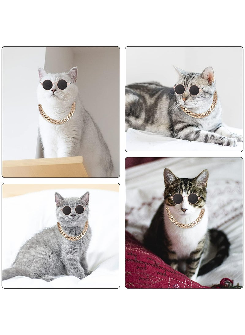 CMGTYYD. نظارات شمسية للقطط، نظارات شمسية ريترو للحماية من الأشعة فوق البنفسجية، نظارات شمسية كلاسيكية للجرو الكلب، نظارات للقطط مع سلسلة ذهبية، نظارات القطط زينة أزياء الكلاب الصغيرة المتوسطة الحجم - Image 2