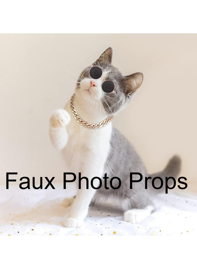 CMGTYYD. نظارات شمسية للقطط، نظارات شمسية ريترو للحماية من الأشعة فوق البنفسجية، نظارات شمسية كلاسيكية للجرو الكلب، نظارات للقطط مع سلسلة ذهبية، نظارات القطط زينة أزياء الكلاب الصغيرة المتوسطة الحجم - Image 4