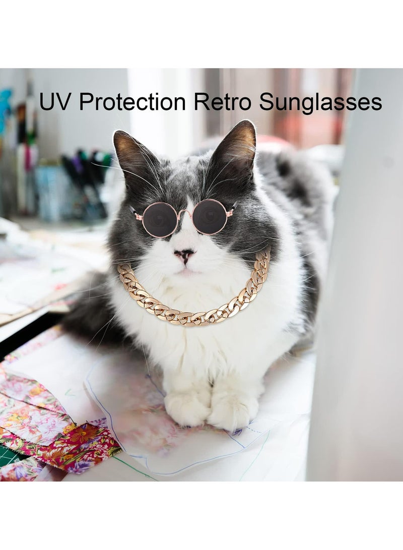 CMGTYYD. نظارات شمسية للقطط، نظارات شمسية ريترو للحماية من الأشعة فوق البنفسجية، نظارات شمسية كلاسيكية للجرو الكلب، نظارات للقطط مع سلسلة ذهبية، نظارات القطط زينة أزياء الكلاب الصغيرة المتوسطة الحجم - Image 5