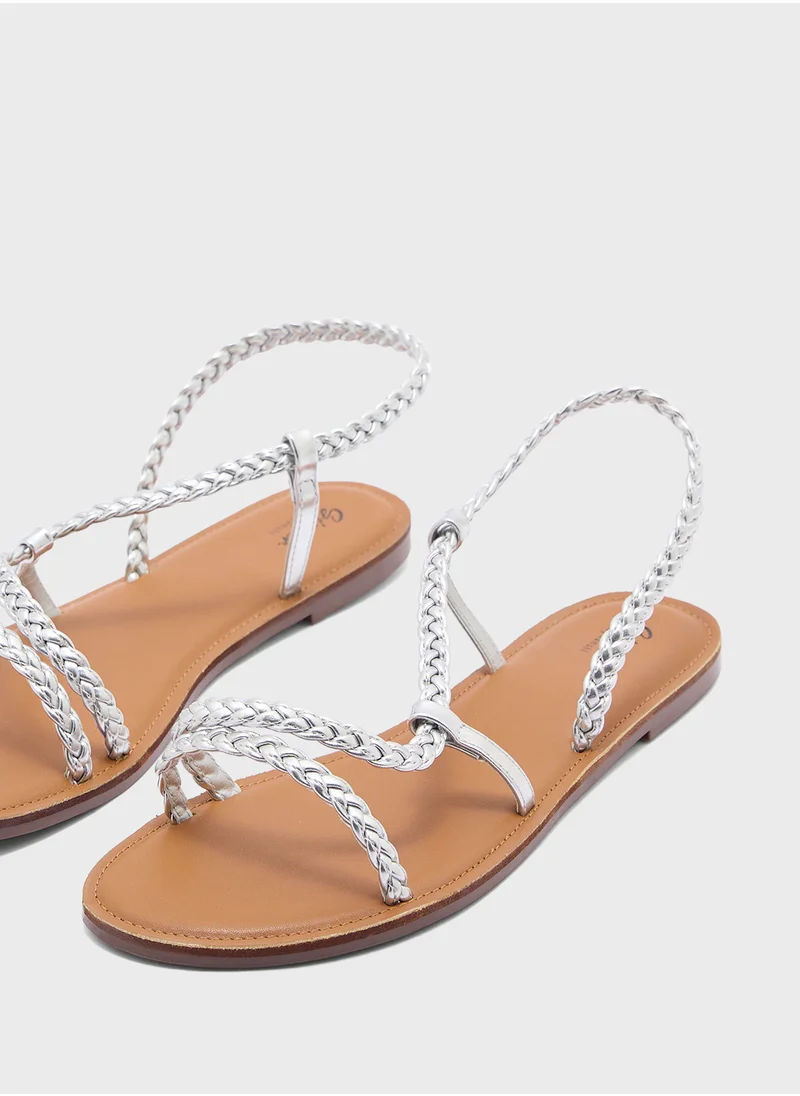 جينجر Braided Flat Sandal With Backstrap