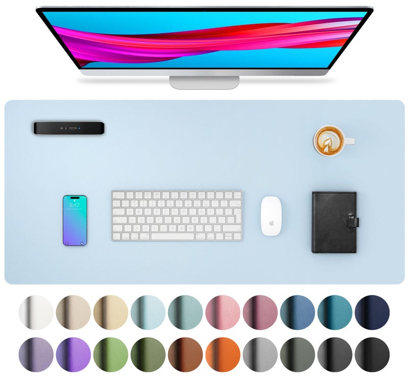 Aothia Leather Desk Pad Protector, Mouse Pad, Office Desk Mat, Non-Slip PU Leather Desk Blotter, Laptop Desk Pad, Waterproof Desk Writing Pad for Office and Home (31.5" x 15.7",Baby Blue) - Image 1