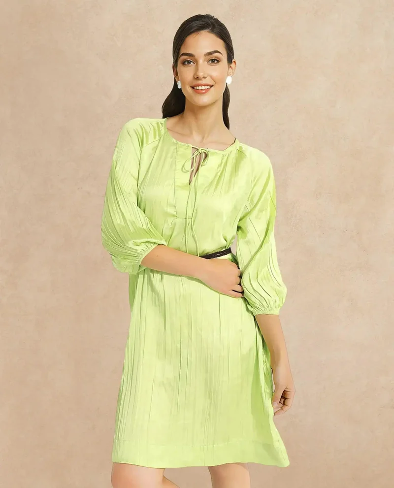 Rareism Women's Relaxed Fit Tie-Up Mini Dress