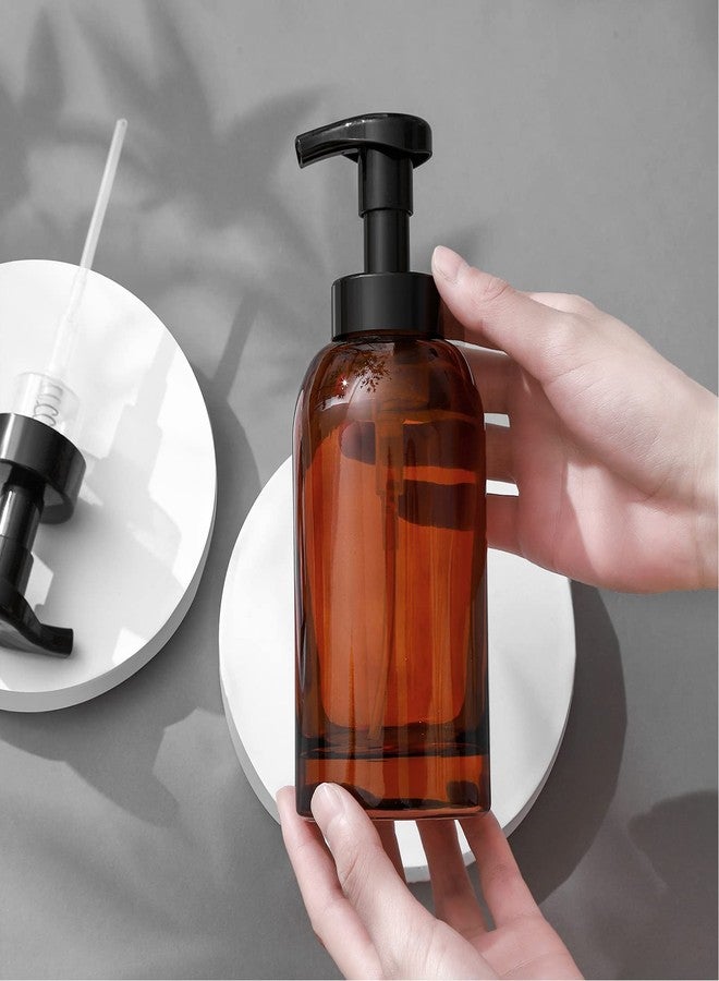 UUJOLY Foaming Hand Soap Dispenser Glass Jar Foam Dish Soap Dispenser for Bathroom and Kitchen Sink, Liquid Pump Bottle for Shampoo, Body Wash, Amber, 2 Pack - Image 2