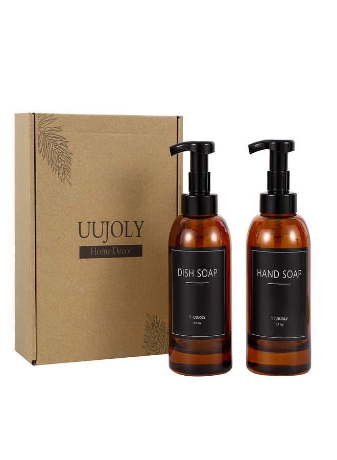 UUJOLY Foaming Hand Soap Dispenser Glass Jar Foam Dish Soap Dispenser for Bathroom and Kitchen Sink, Liquid Pump Bottle for Shampoo, Body Wash, Amber, 2 Pack - Image 5