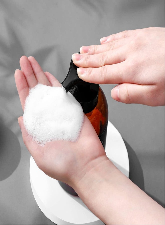 UUJOLY Foaming Hand Soap Dispenser Glass Jar Foam Dish Soap Dispenser for Bathroom and Kitchen Sink, Liquid Pump Bottle for Shampoo, Body Wash, Amber, 2 Pack - Image 4