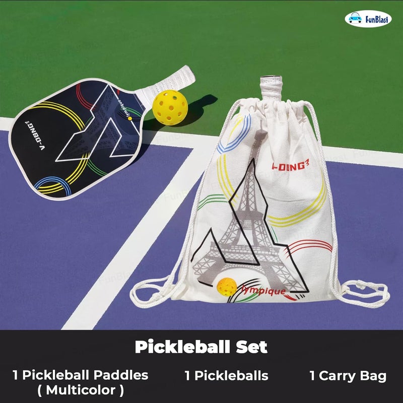 FunBlast Pickle Ball Paddle - 1 Premium Glass Fibre Rackets with 1 Balls & Portable Carry Bag, Ideal for Kids, Men & Women - Durable & Lightweight, Outdoor Activities - Multicolor - Image 4