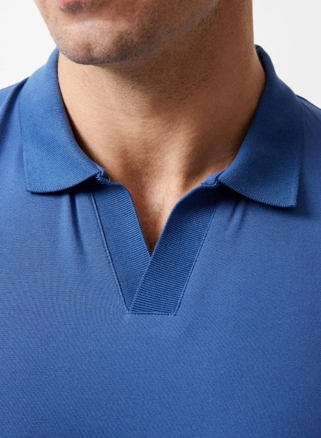 French Connection Mid Blue Stretch Short Sleeve Trophy Polo Shirt for Men | Best Price UAE