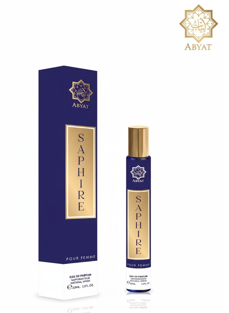 ABYAT Saphire Pour Femme Eau De Parfum – Fresh Floral Woody Long Lasting Fragrance for Women 33ml (Navy Blue & Gold) - Image 1