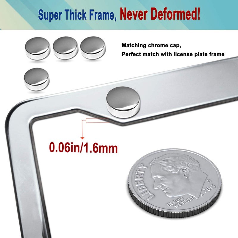 YoUoY Stainless Steel License Plate Frames- 2 Pack Mirror Polished Car Plate Holder, with Screws, Chrome Caps, Heavy Duty Rustproof Metal Front Rear Car Tag Frame - Image 4