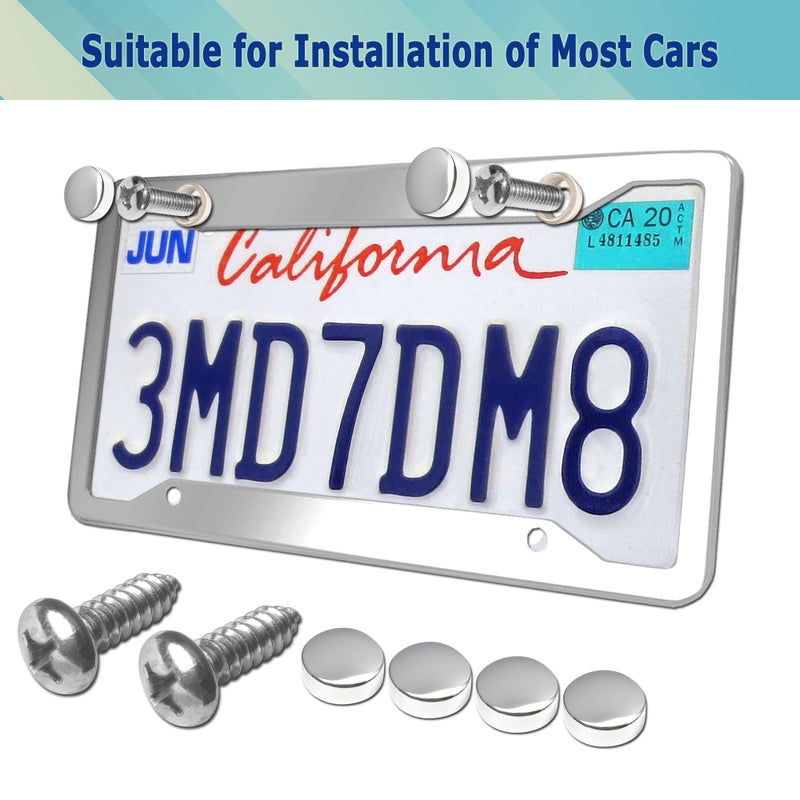 YoUoY Stainless Steel License Plate Frames- 2 Pack Mirror Polished Car Plate Holder, with Screws, Chrome Caps, Heavy Duty Rustproof Metal Front Rear Car Tag Frame - Image 5