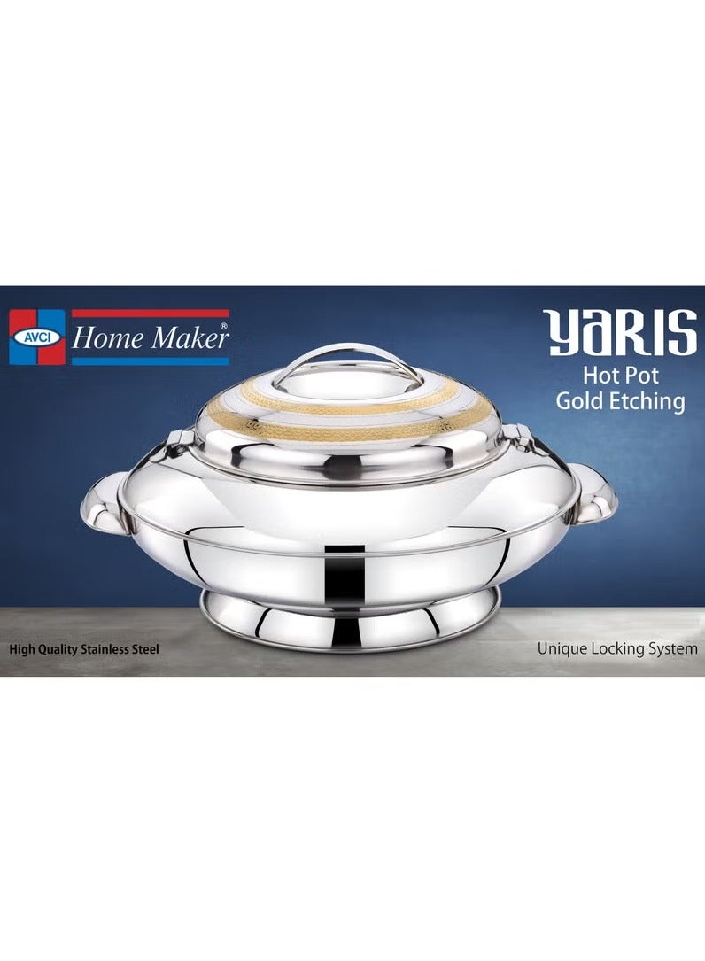 Homemaker Yaris Hotpot 10000ml – Premium Stainless Steel Casserole with Unique Locking Lid, Gold Etching & Silver Finish – Superior Heat Retention – Dishwasher Safe - Image 2