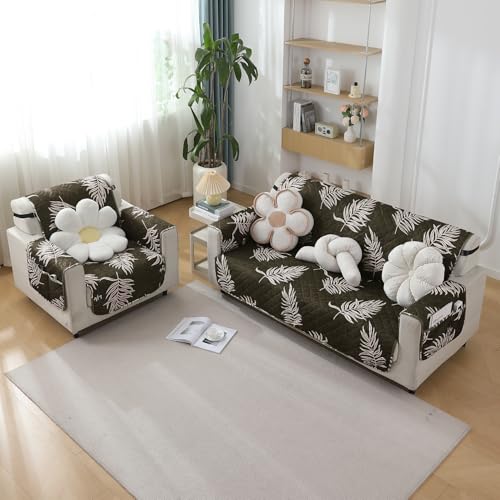 HOKIPO Polyester Quilted Printed Waterproof Sofa Cover Mat For 2 Seater Sofa With Pockets On Armrest Cover - Palm Leaves Olive (AR-5227-P8) - Image 3