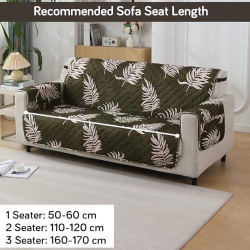 HOKIPO Polyester Quilted Printed Waterproof Sofa Cover Mat For 2 Seater Sofa With Pockets On Armrest Cover - Palm Leaves Olive (AR-5227-P8) - Image 4