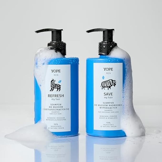 YOPE MEN'S SHAMPOO FOR OILY HAIR AND SENSITIVE SCALP, 98% NATURAL, REFRESHING AND CLEANSING, VEGAN, SULPHATE FREE, WITH HOPS AND FRUIT ACID, FRESH FRAGRANCE WITH CITRUS FRUIT, 300 ML - Image 3