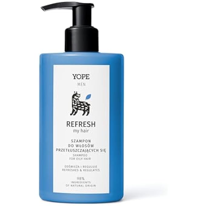 YOPE MEN'S SHAMPOO FOR OILY HAIR AND SENSITIVE SCALP, 98% NATURAL, REFRESHING AND CLEANSING, VEGAN, SULPHATE FREE, WITH HOPS AND FRUIT ACID, FRESH FRAGRANCE WITH CITRUS FRUIT, 300 ML - Image 1